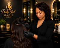 a woman getting her hair done in a salon